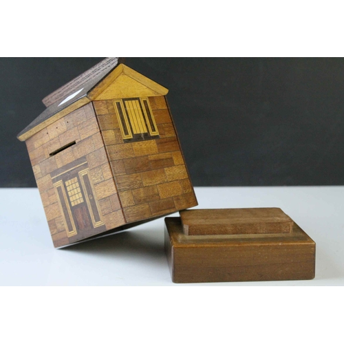 88 - Specimen Wood Moneybox in the form of a House, 14cms high