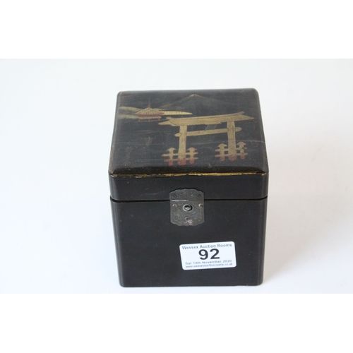 92 - Late 19th / Early 20th century Japanese Lacquered Single Tea Caddy decorated with a scene of Mount F... 