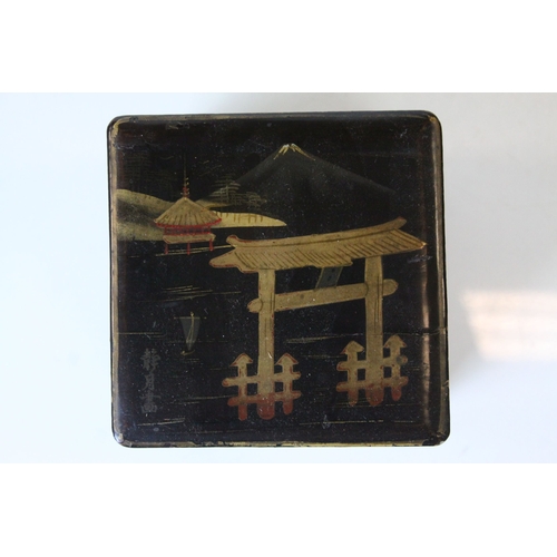 92 - Late 19th / Early 20th century Japanese Lacquered Single Tea Caddy decorated with a scene of Mount F... 