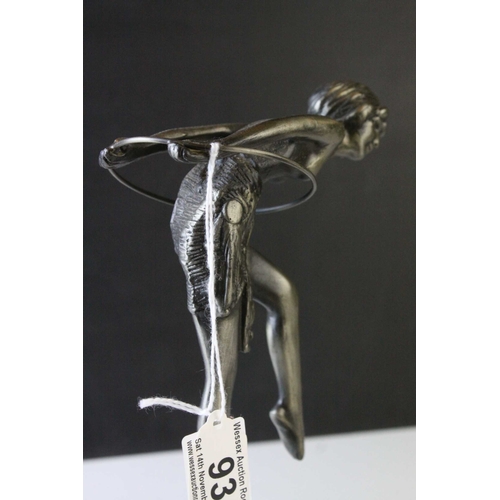 93 - Metal Model of an Art Deco Style Figurine with a Hoop raised on a Marble Plinth, 23cms high