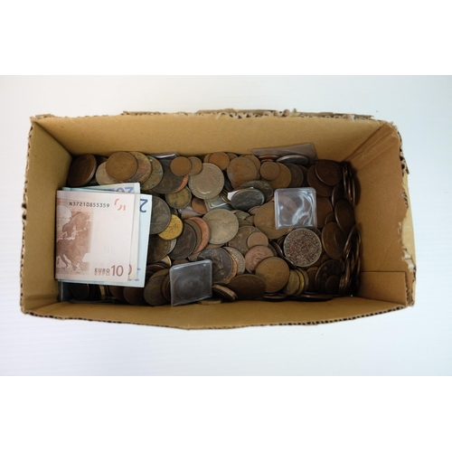 223 - Box of Mixed mainly Pre-decimal GB Coins plus Three Euro Notes