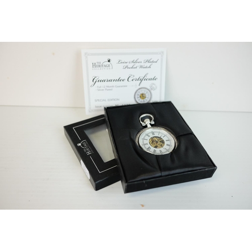 226 - Boxed Heritage Collection Silver Plated Pocket Watch with coa