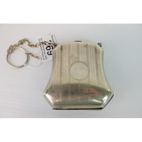 269 - Silver Plated Ladies Evening Purse of ' Bell Shape ' with suspension ring