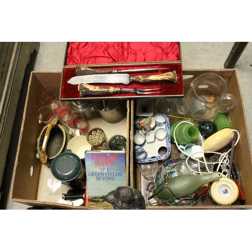 689 - Two Boxes of Mixed Collectables including Cocktail Shakers, Soda Syphon, Hip Flasks, Antique Cased T... 