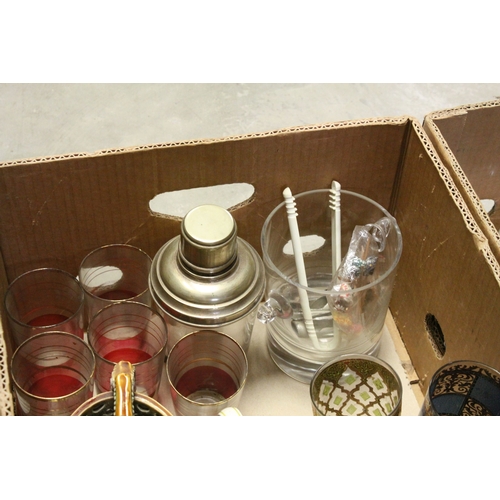 689 - Two Boxes of Mixed Collectables including Cocktail Shakers, Soda Syphon, Hip Flasks, Antique Cased T... 