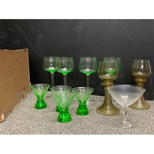 691 - Collection of Drinking Glasses including Coloured Hock Glasses, Cahampagne Coups, etc