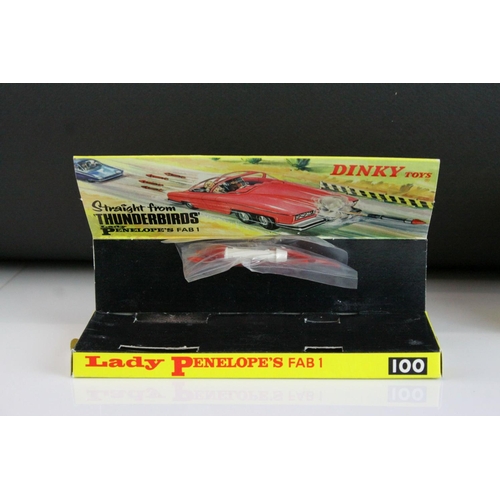 1008 - Boxed Dinky 100 Thunderbirds Lady Penelope's Fab 1 diecast model in fluorescent pink, complete with ... 