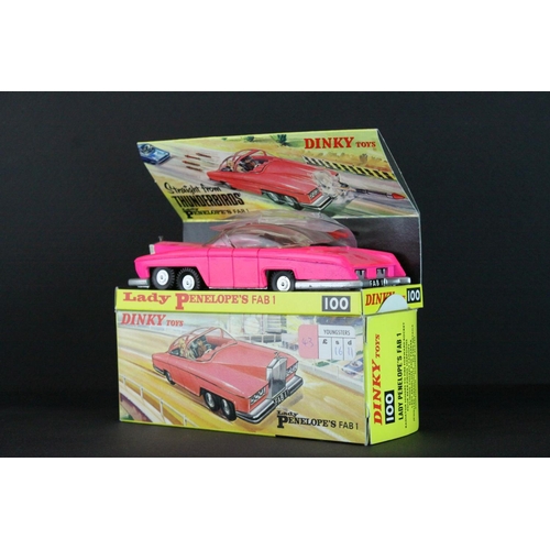 1008 - Boxed Dinky 100 Thunderbirds Lady Penelope's Fab 1 diecast model in fluorescent pink, complete with ... 