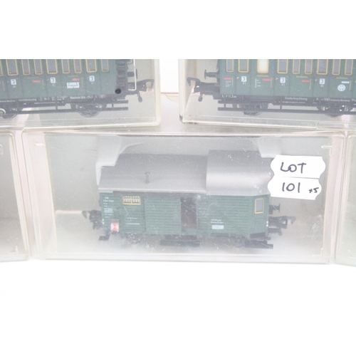 101 - Five cased Fleischmann HO gauge items of rolling stock to include 3 x 5301, 5092 & 5094