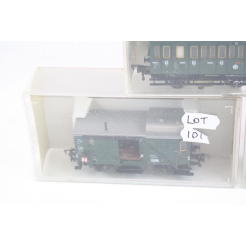 101 - Five cased Fleischmann HO gauge items of rolling stock to include 3 x 5301, 5092 & 5094