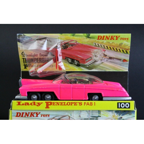 1014 - Boxed Dinky 100 Thunderbirds Lady Penelope's FAB 1 fluorescent pink diecast model, complete with inn... 