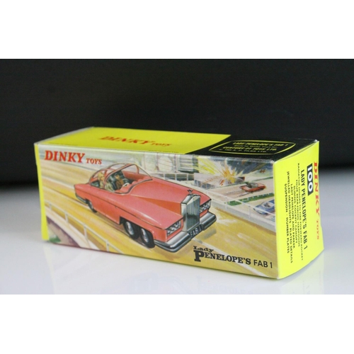 1014 - Boxed Dinky 100 Thunderbirds Lady Penelope's FAB 1 fluorescent pink diecast model, complete with inn... 