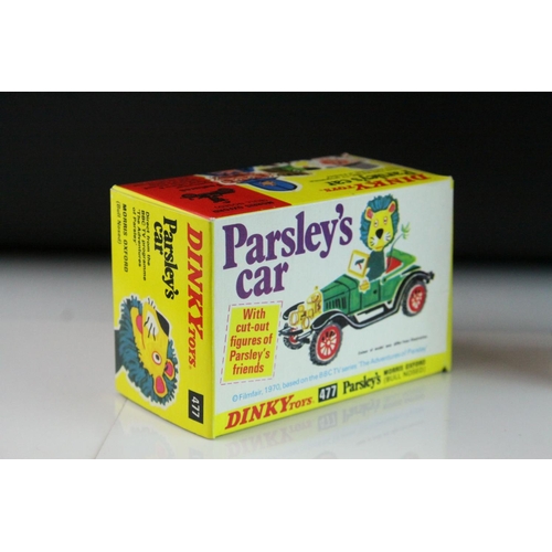 1030 - Boxed Dinky 477 Parsley's Car Morris Oxford Bull Nosed diecast model in green, complete with inner d... 