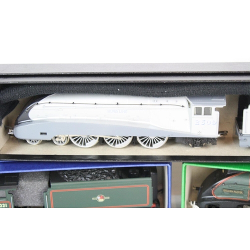 104 - Three Hornby OO gauge locomotives to include Silver Link, Golden Plover & Wild Swan, all in custom b... 