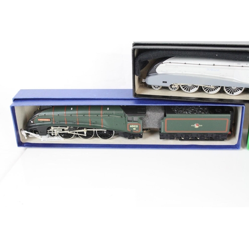 104 - Three Hornby OO gauge locomotives to include Silver Link, Golden Plover & Wild Swan, all in custom b... 