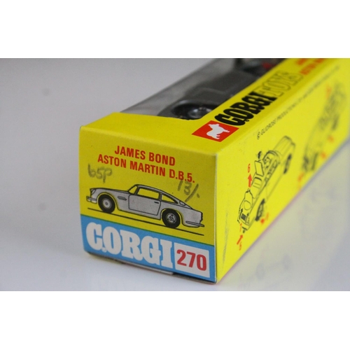 1045 - Boxed Corgi 270 James Bond 007 Aston Martin DB5 diecast model in blue/yellow box window, appearing n... 