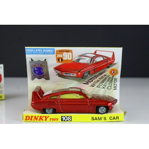 1046 - Boxed Dinky 108 Joe 90 Sam's Car diecast model in red, with inner display stand, lapel badge and ins... 