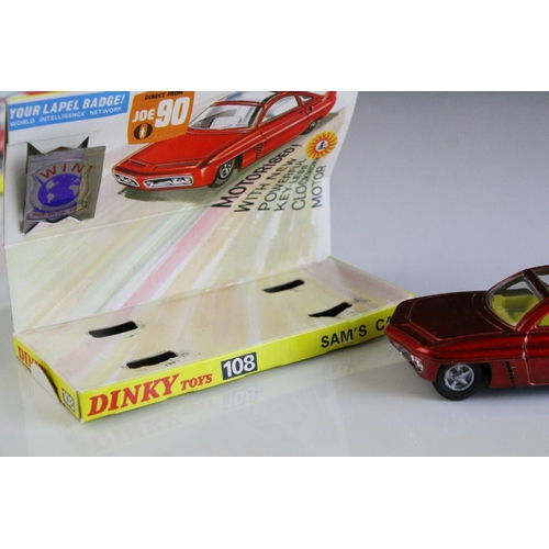 1046 - Boxed Dinky 108 Joe 90 Sam's Car diecast model in red, with inner display stand, lapel badge and ins... 