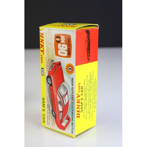 1046 - Boxed Dinky 108 Joe 90 Sam's Car diecast model in red, with inner display stand, lapel badge and ins... 