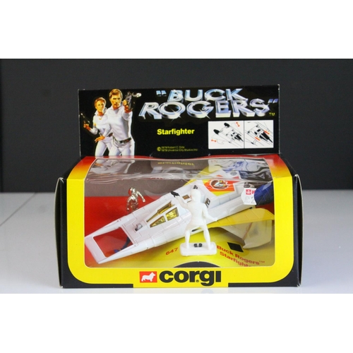 1050 - Boxed Corgi 647 Buck Rogers Starfighter diecast model complete with both figures and accessories, ne... 