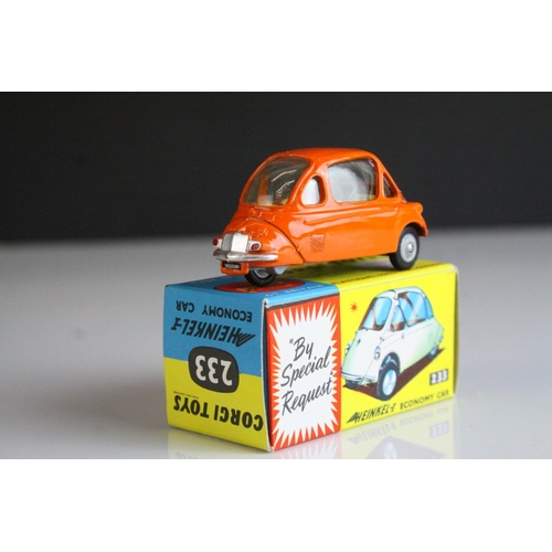 1052 - Boxed Corgi 233 Heinkel I Economy Car in orange with yellow interior, complete with instructions, ne... 