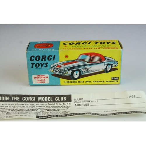 1055 - Boxed Corgi 304S Mercedes Benz 300 SL Hardtop Roadster diecast model in silver chrome body with red ... 