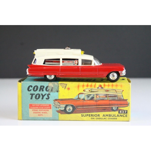 1058 - Boxed Corgi 437 Superior Ambulance on Cadillac Chassis diecast model in vg condition with vg decals,... 