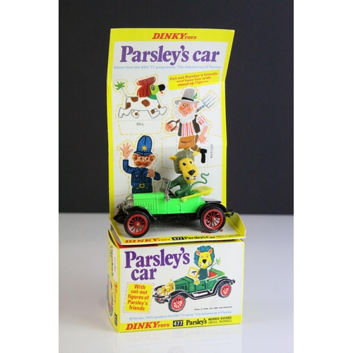 1061 - Boxed Dinky 477 Parsley's Car Morris Oxford Bull Nosed diecast model in green, complete with inner d... 