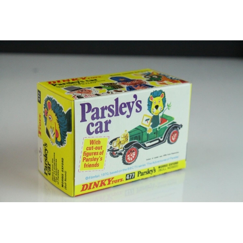 1061 - Boxed Dinky 477 Parsley's Car Morris Oxford Bull Nosed diecast model in green, complete with inner d... 