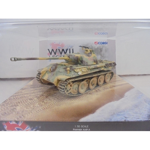 1073 - Boxed 1:50 Corgi adversaries T34/85 Tank (US 516010) and boxed 1:50 Corgi Legends Panther Ausf .F Re... 