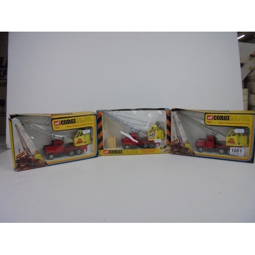 1081 - Three boxed diecast Corgi Major Mack-Priestman Crane Trucks 1154, some damage to boxes, models gen g... 