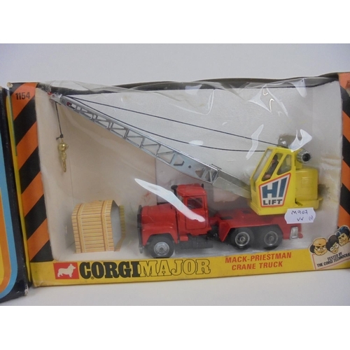 1081 - Three boxed diecast Corgi Major Mack-Priestman Crane Trucks 1154, some damage to boxes, models gen g... 