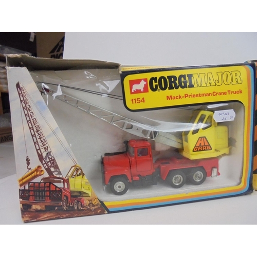 1081 - Three boxed diecast Corgi Major Mack-Priestman Crane Trucks 1154, some damage to boxes, models gen g... 