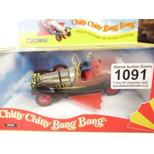 1091 - Three boxed Corgi diecast TV & Film related vehicles to include Chity Chitty Bang Baang (05301), Thu... 