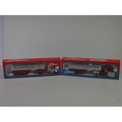 1133 - Two boxed 1/50 Tekno diecast haulage models, both tankers with cabs, diecats near mint, boxes vg