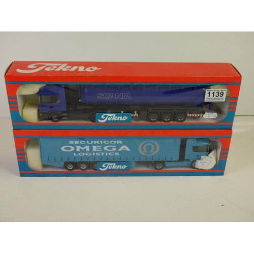 1139 - Two boxed 1/50 Tekno diecast haulage models featuring The British Collection 66 Omega 03/1998 & 1593... 