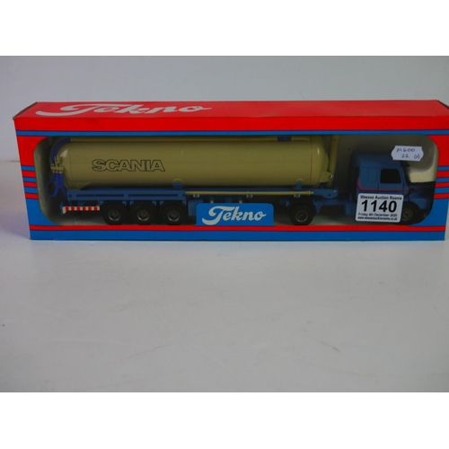 1140 - Two boxed 1/50 Tekno diecast haulage models featuring Scania and de Dijcker tanker, diecast is near ... 