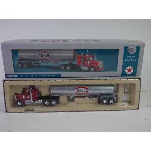 1144 - Two boxed 1:50 scale ltd edn Corgi Gasoline Tanker die cast model US55703 Texaco Kenworth w925 Semi ... 