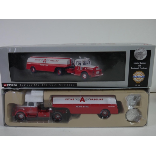 1144 - Two boxed 1:50 scale ltd edn Corgi Gasoline Tanker die cast model US55703 Texaco Kenworth w925 Semi ... 