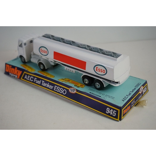 1187 - Two boxed Dinky 945 AEC Fuel Tanker diecast models to include ESSO & Chevron, diecast excellent, box... 