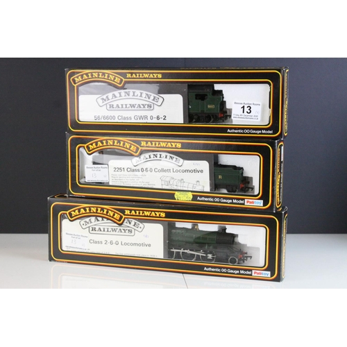 13 - Three boxed Palitoy Mainline OO gauge locomotives to include 37090 43XX Mogul GWR green, 37038 Class... 