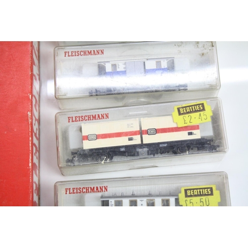 156 - Two boxed Fleischmann N gauge sets to include 9370 with locomotive, 3 x items of rolling stock and t... 