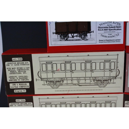 185 - Six boxed Slaters O gauge rolling stock kits to include 3 x Slaters Wagon Kits (7054, 7036 & 7059), ... 