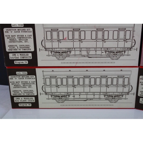 185 - Six boxed Slaters O gauge rolling stock kits to include 3 x Slaters Wagon Kits (7054, 7036 & 7059), ... 