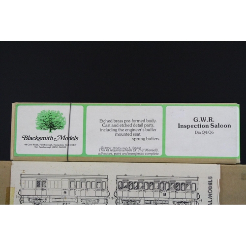 186 - Four boxed O gauge metal model rolling stock kits to include Blacksmith Models GWR Inspection Salopo... 