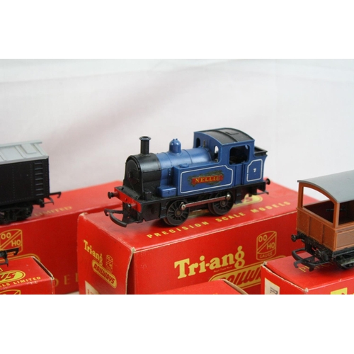 226 - Boxed Triang R355 0-4-0 Industrial Nellie Blue Livery locomotive plus 6 x boxed Triang items of roll... 