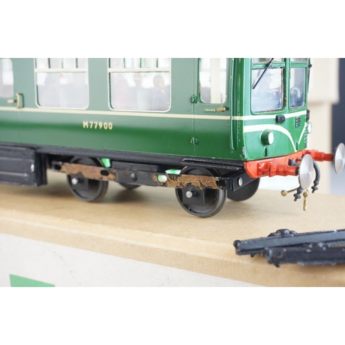 248 - Four boxed Westdale O gauge metal kit models to include a built BR Railcar locomotive in green liver... 