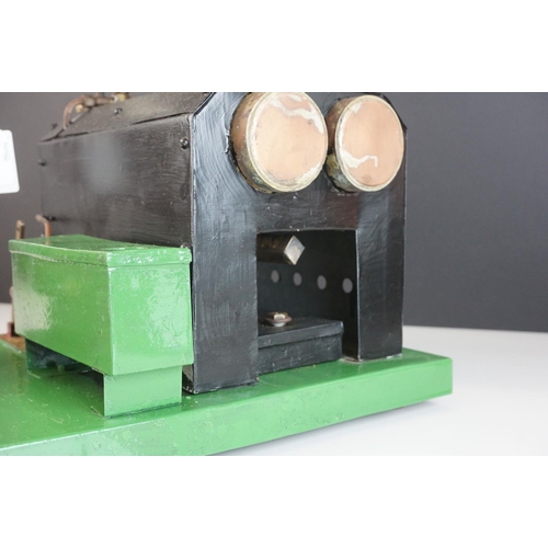 268 - Scratch built stationary steam engine with twin boiler, wooden base 32cm x 25cm