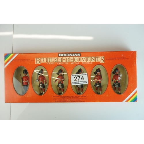 274 - Five boxed Britains metal figure sets to include 2 x Regiments (7245 6 Gordon Highlanders & 7237 Bla... 