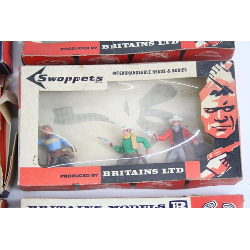 282 - Seven boxed Britains Swoppets plastic figure sets to include 5 x American Civil War, Cowboys 4659 & ... 